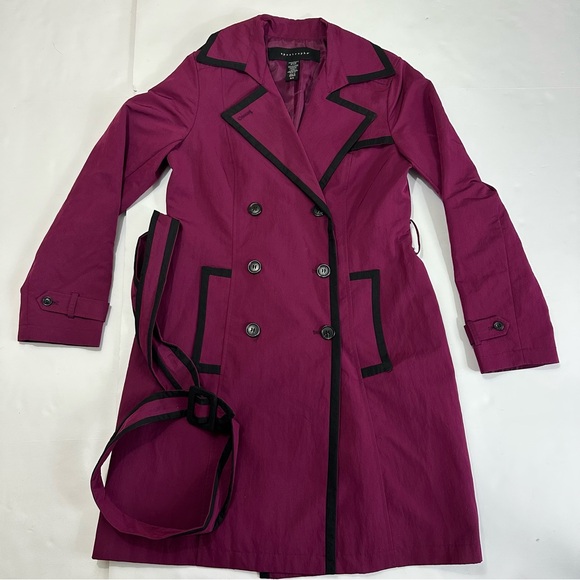 Apostrophe Jackets & Blazers - Apostrophe Magenta Trench Coat with Black Trim